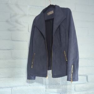 Marc New York Faux Suede Cornflower Blue Jacket with Gold Accents